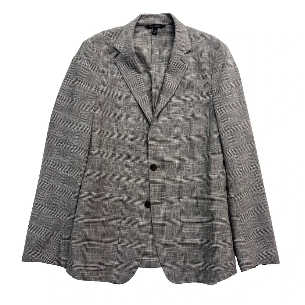 Banana Republic 38R Taupe Plaid Linen Cotton Wool Blazer Jacket Sport Coat Light